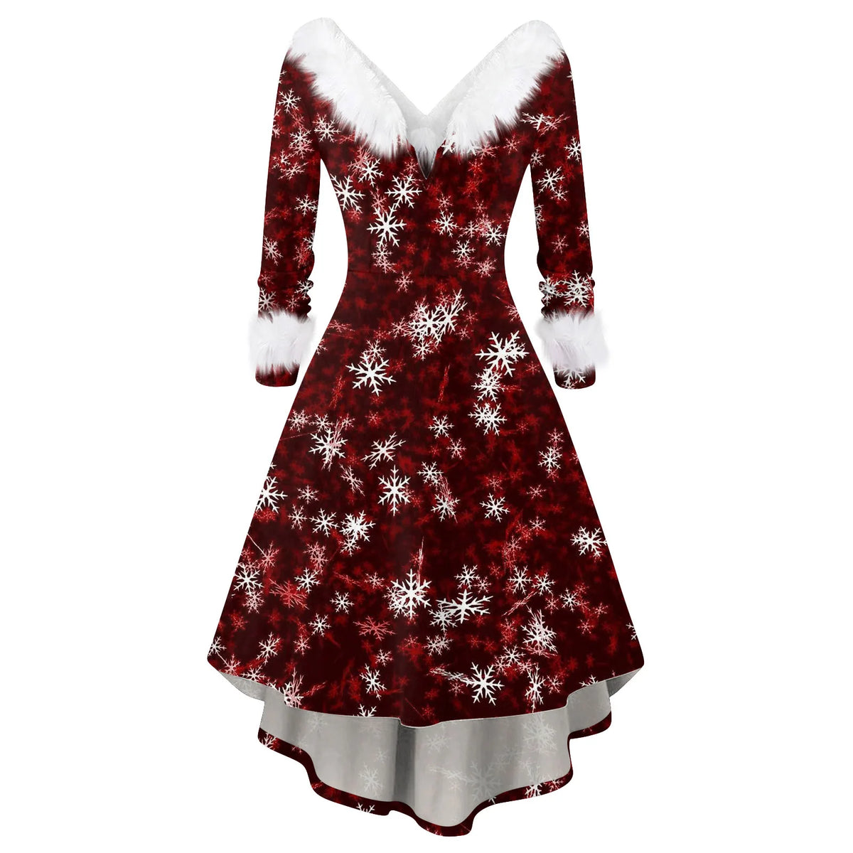 Women Winter Furry Plush Party Dress Female Long Sleeve Irregular A -line Dress Vestidos Fashion Spliced Christmas Dress Navidad