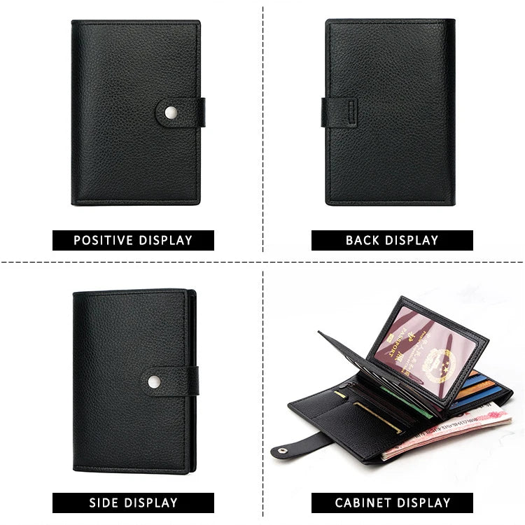 Men Women Leather Passport Wallet Large Capacity Multi Card Holder Zipper Coin Pocket RFID Blocking Clutch Secure Travel Organiz
