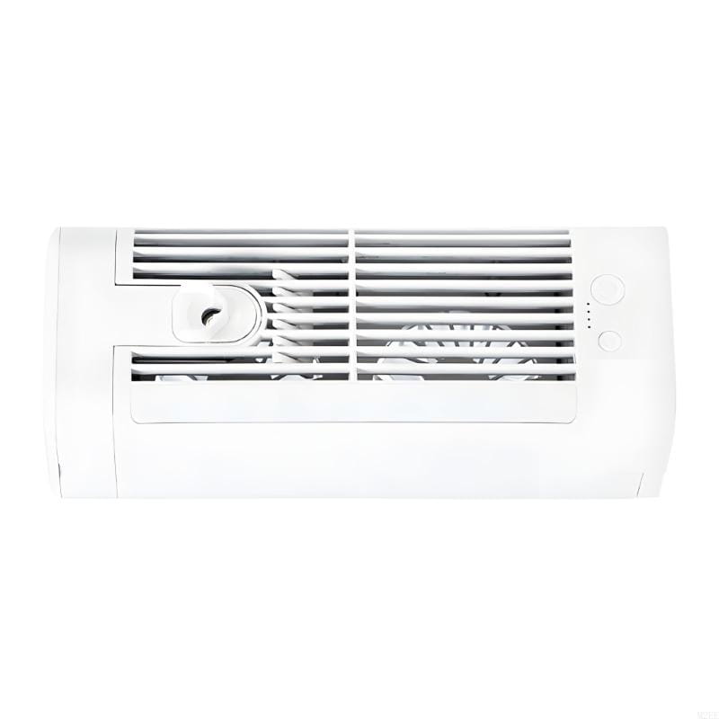 White rectangular smart home portable humidifier with horizontal slats and control buttons on the right side featuring usb c charging connection.