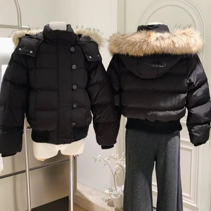 Women Thick Winter Parka Faux Fur Hood Wind Resistant Padded Coat Long Sleeve Casual Street Daily Warm Outer Jacket Fashion New
