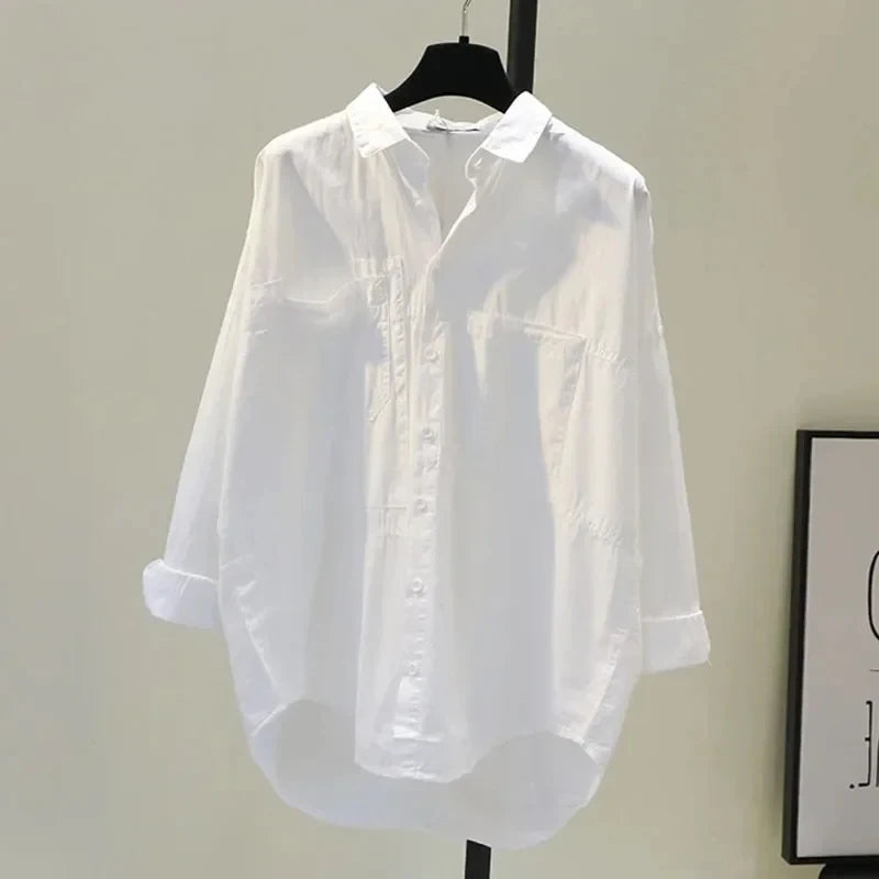 Long Sleeve White Women Shirt New Spring Casual Loose Office Blouse Lady Tops Button Simple Woman Clothes Blusas 12616