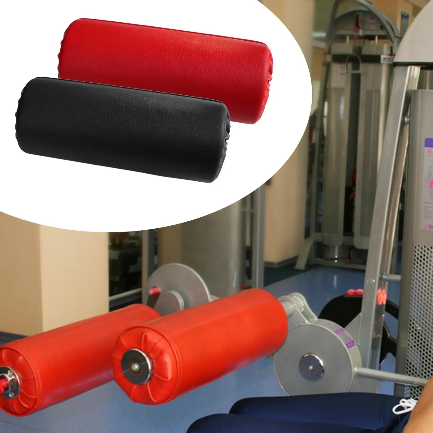 Ersatz-Schaumstoff-Rollenpolster für Trainingsgeräte mit roten und schwarzen gepolsterten Schaumstoffgriffen zur Verwendung an Fitnessgeräten