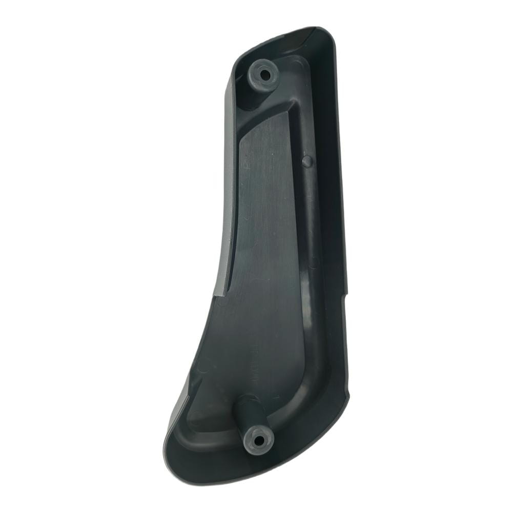 Black plastic motorcycle side cover with molded contours and two circular mounting holes for fiat ducato driver seat panel 60911360.