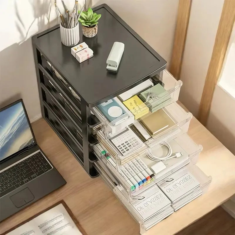 Multi-Compartment Plastic Storage Cabinet with 2 to 4 Drawers, Ideal for Office and Home Desk Organization