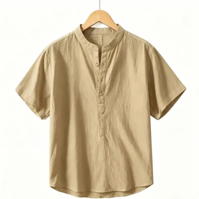 Men's Short Sleeve T-shirt Cotton and Linen Casual Men T-shirts Solid Color Summer Shirt Male Cozy Breathable