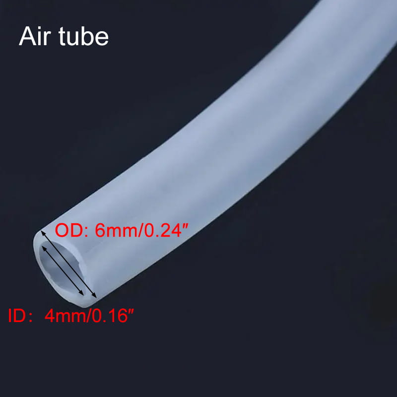 Transparent plastic air tube with 6mm outer diameter and 4mm inner diameter for air stone and check valves in fish tank accessories kit.