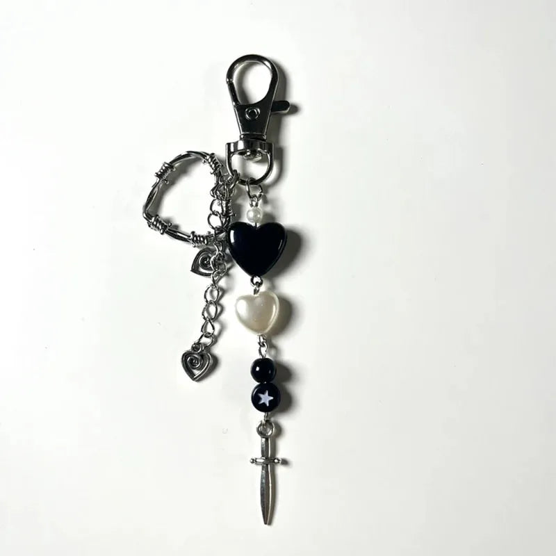Black heart keychain cute Charm aesthetic