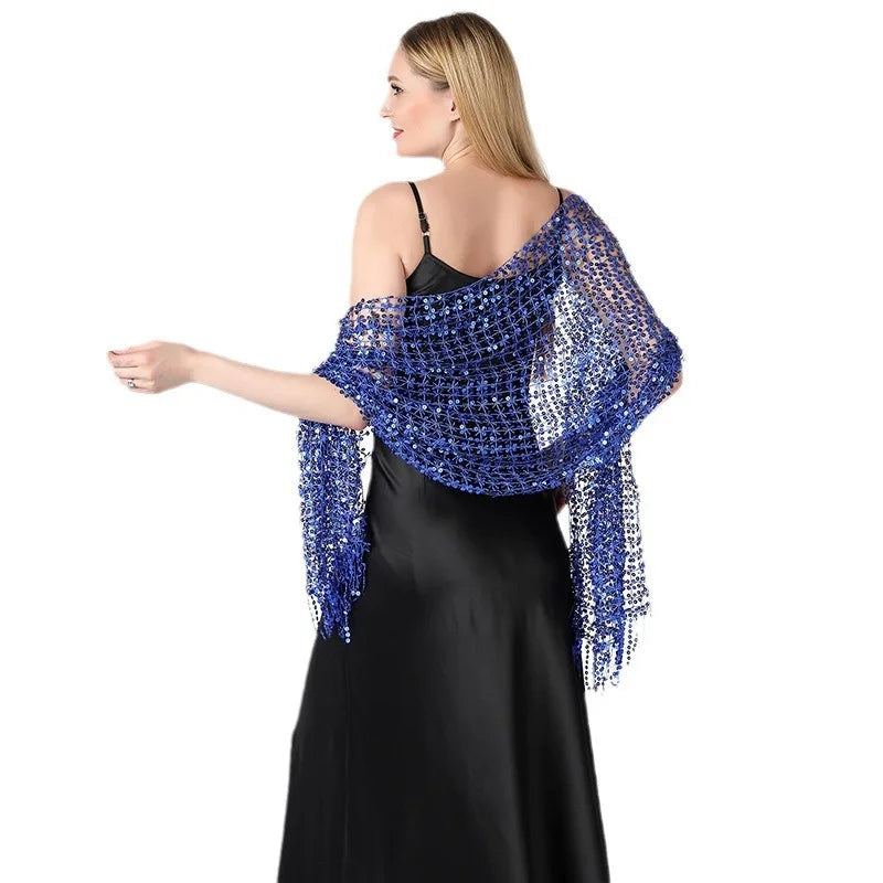 Women's 1920s Scarf Wraps Sequin Deco Fringed Wedding Cape Evening Shawl Vintage Prom Bridesmaid Bride Wedding Party Shawl