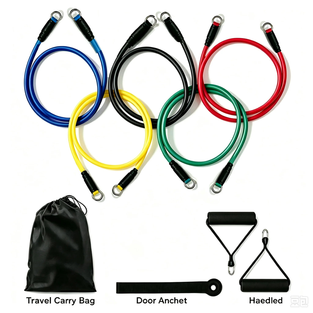 11Pcs Resistance Bands Set Portable Fitness Pull Rope Elastic Exercise Band with Door Anchor Ankle Strap Handles Home Gym Workou