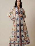 Middle Eastern Abaya robe geometric print dress, foreign trade cross-border retro striped bohemian pleated cardigan long skirt