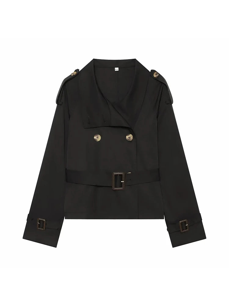 Women Fall Street Fashion Trench Coat Elegant Women Turtleneck Double Breasted Solid Long Sleeve Belted Jacket Casual Lady Coats