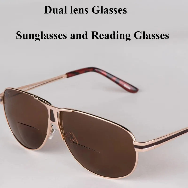 +1.0~+3.5 Sunglasses with Prescription Reading Glasses Double Lens Glasses Dual Function Glasses Metal Eyeglass Frame Sunglasses