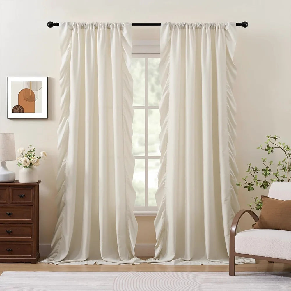 1/2 Panels Elegant and Romantic, These Minimalist, Semi-Sheer Ruffled Curtains Are Perfect for Decorating Bedrooms, Living Rooms