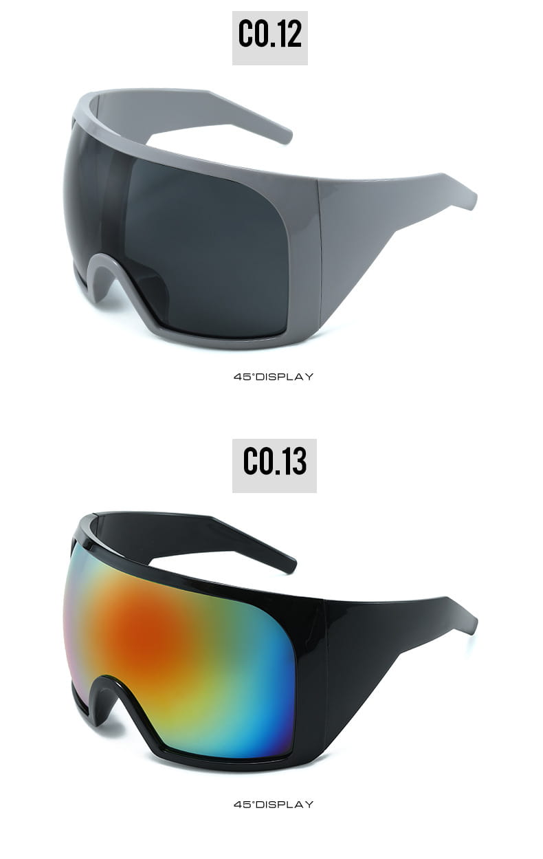 Futuristische Schild-Sonnenbrille für Herren UV400 in Grau und Schwarz mit reflektierenden schillernden Linsen.