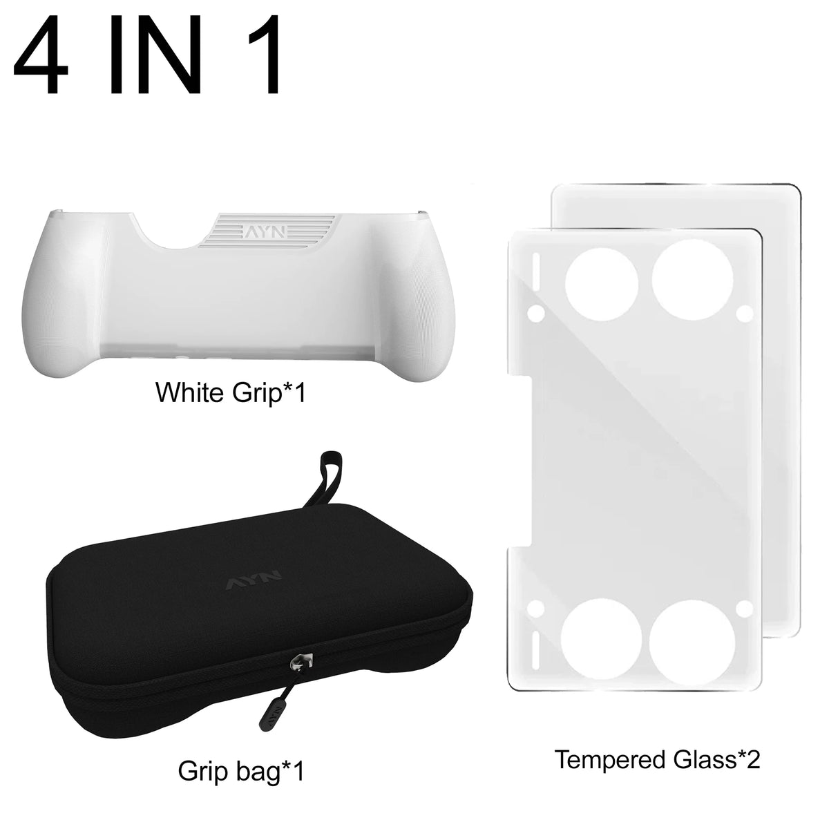 4-in-1 Accessories for AYN THOR Handheld: Tempered Glass Screen Protector, Storage Bag, Protective Shell & More Combo Packs