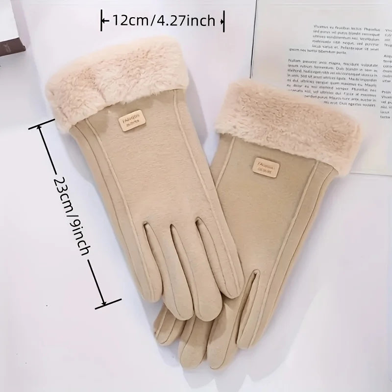 Winter Women's Warm Gloves Have Windproof and Cold Resistant Properties, Thick Fur Lining, and Touch Screen Gloves