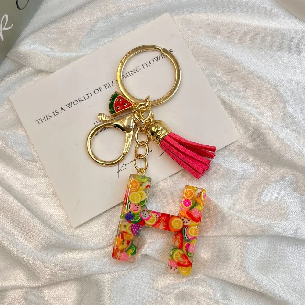 Personalized A-Z Key Ring Buckle Chains Y2k New Fruit Resin Keychain 26 Letter Pendant Fresh Cute Keyring Alphabet Initial Gift