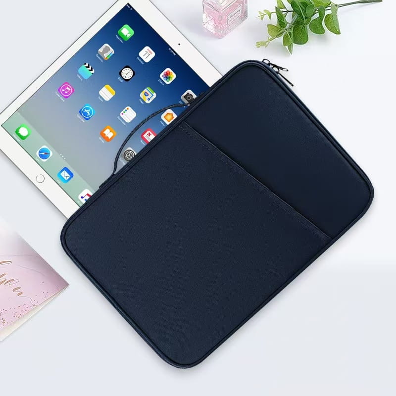 black neoprene computer bag with zipper closure and internal pocket designed as a padded tablet sleeve