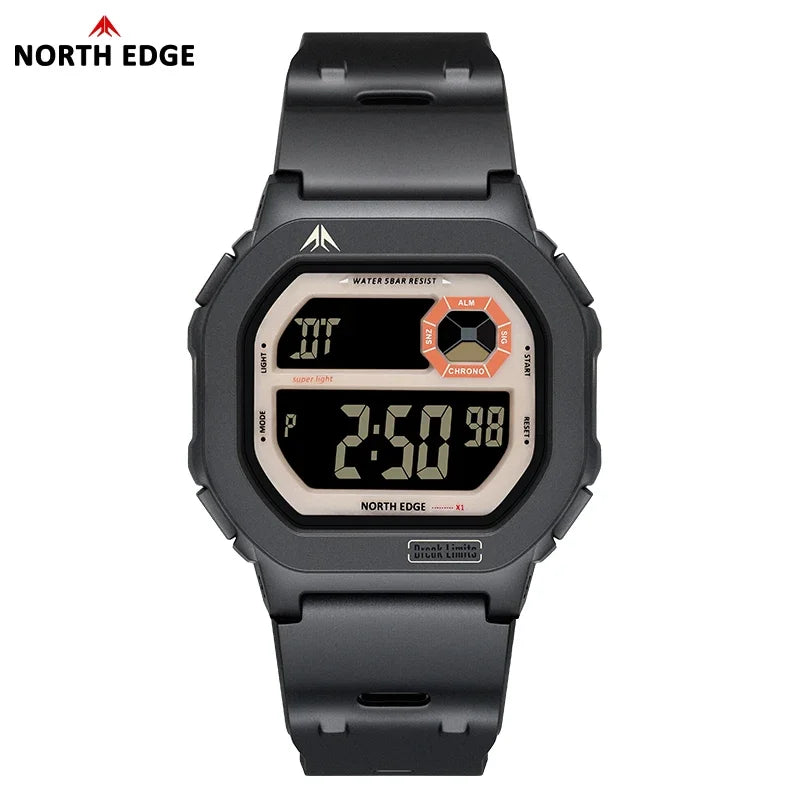 NORTH EDGE 2026 New Smart Watch for Men Digital Watches Simple Square Watches Waterproof 50M Stopwatch Countdown Alarm Luminous