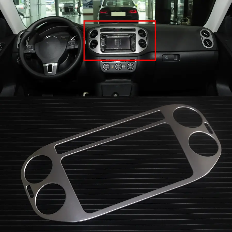 silver metallic dashboard trim cover for volkswagen tiguan 2009-2017 with precise cutouts for stereo and air vents