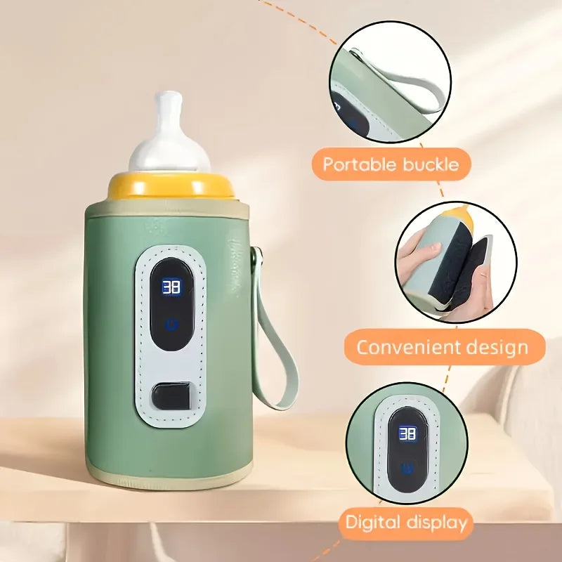 Travel Stroller Insulated Bag Digital Display Baby Nursing Bottle Heater For Outdoor Winter，Portable breast milk warmer bag