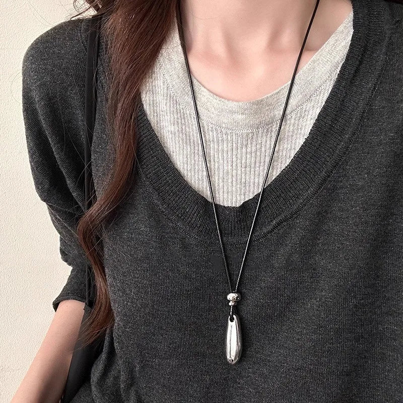 Elegant Long Necklaces For Women Girls, Heavy Metal Water Drop Neck Pendants, Sweater Chain Korean Fashion Jewelry Gifts