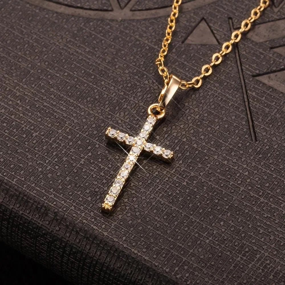Cross Necklaces Chain Simple Pendants for Women Men Zircon Rhinestone Jewelry Gifts