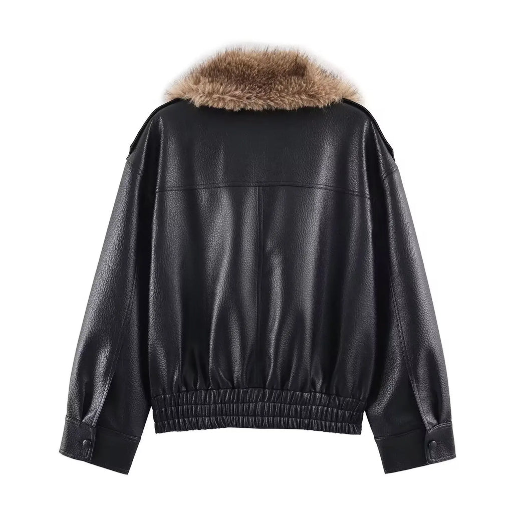 Jackets Winter Women's 2026 New Fashion Fur Collar PU Leather Women's Winter Jacket Chic Youth Unique Street Warm Outerwear Coat