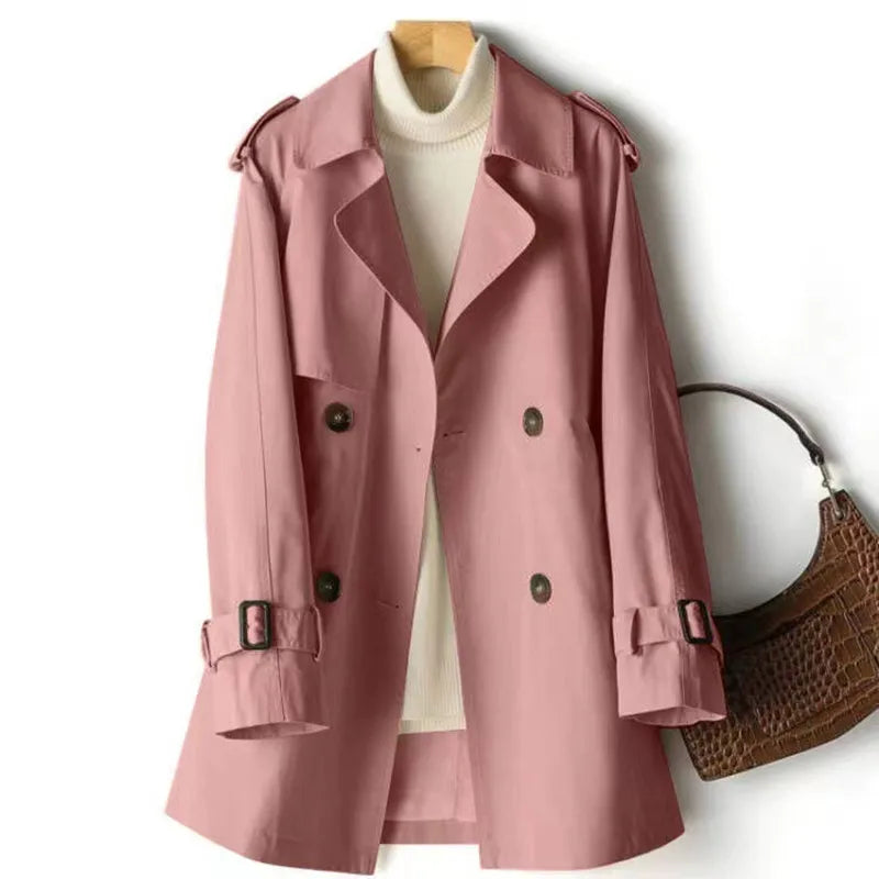 Women's Casual Trench Coat Midi Length Windbreaker Female Outerwear for Spring Autumn Big Size Black Khaki 4XL