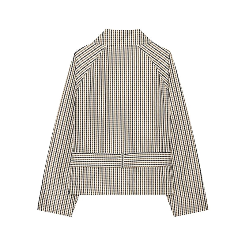 Women's Trench Fashion Plaid Lace-up Short Trench Jacket Autumn Women Jacket Coat Casual New Outerwear