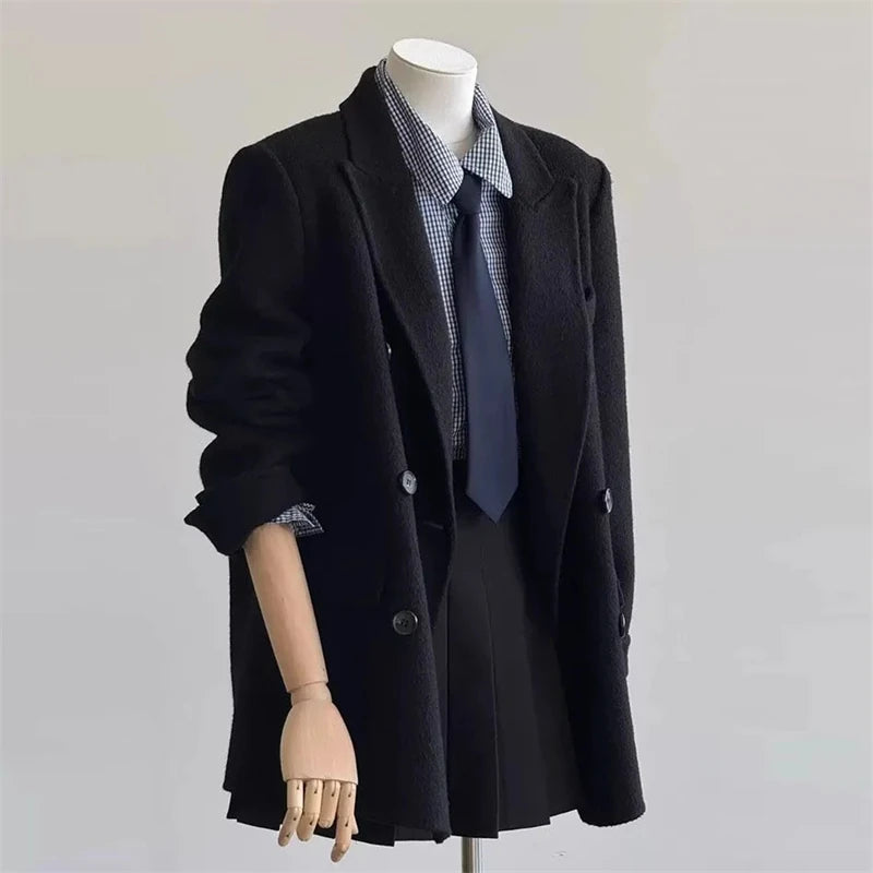 Women's Double-faced Woolen Coat Spring Autumn New Suit Collar Double Breasted Long Sleeve Temperament Commuting Purple Jacket