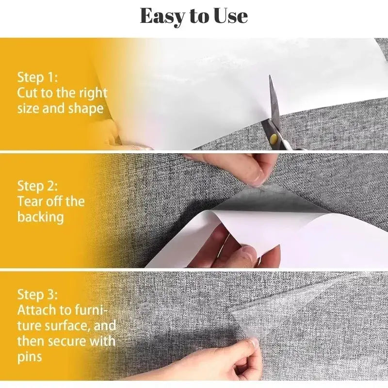 Protecteur de meubles en tissu gris texturé, muni d’un support adhésif transparent pour une application aisée dans un produit de film de protection de mobilier transparent antirayures.