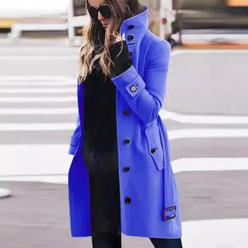 Women's New Woolen Coat Outerwears Autumn Winter Warm Female Jackets Single Breasted Turn-down Collar Long Women's Clothes