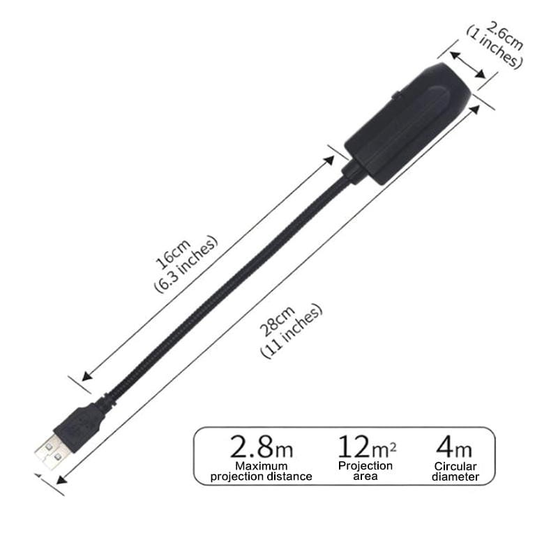 câble noir USB-A vers USB-C d’une longueur de 16 cm pour projecteur de lampe de projection de galaxie de ciel étoilé, permettant une projection de veilleuse jusqu’à un diamètre de 4 m sur des surfaces situées à jusqu’à 2 mètres