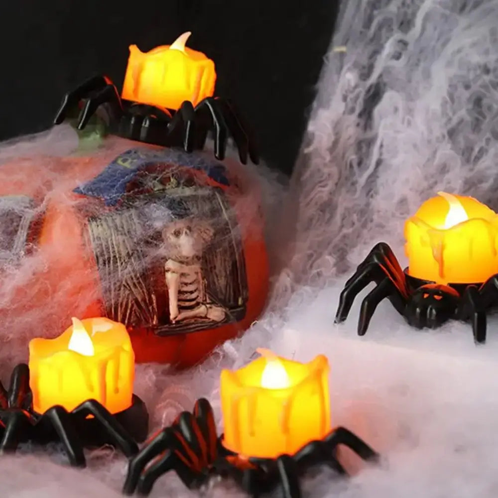 Haunted House Halloween Party Decor Horror Props Halloween Decorations LED Candle Light Plastic Spider Pumpkin Lamp for Home Bar