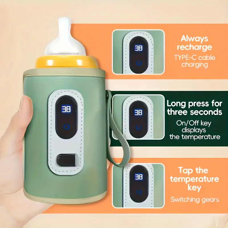 Travel Stroller Insulated Bag Digital Display Baby Nursing Bottle Heater For Outdoor Winter，Portable breast milk warmer bag