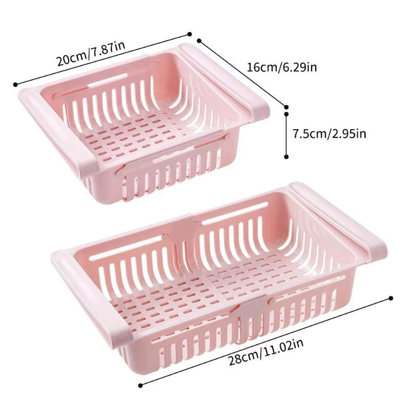 pink plastic sink drain rack with slotted sides and perforated base made of food-grade polypropylene for adjustable kitchen shelf use
