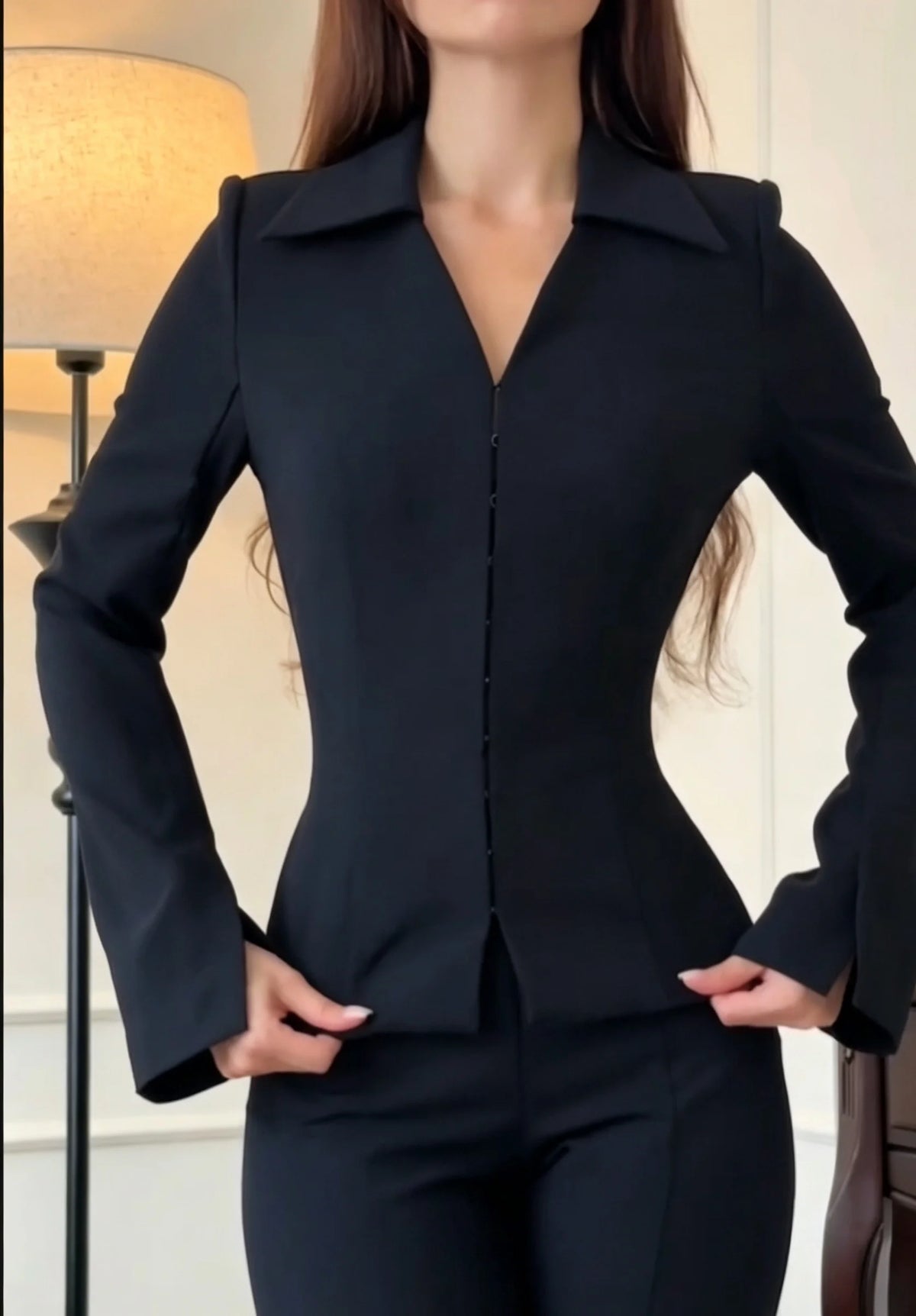 Women Two Piece Suit Set Long Sleeve Fitted Peplum Blazer High Waist Flared Trousers Commuter Business Casual Matching Outfits