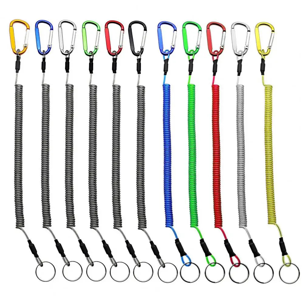 Keychains Anti-lost Rope Retractable with Keyring Carabiner Theftproof Coiled Spring Fishing Pliers Anti-lost Safety Lanyard