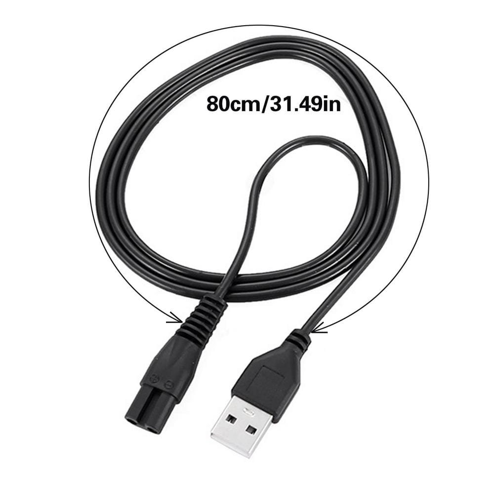 schwarzes USB-A-zu-Stromstecker-Kabel, 80 cm lang, für das Ersatz-USB-Ladekabel des Meridian-Elektrorasierers