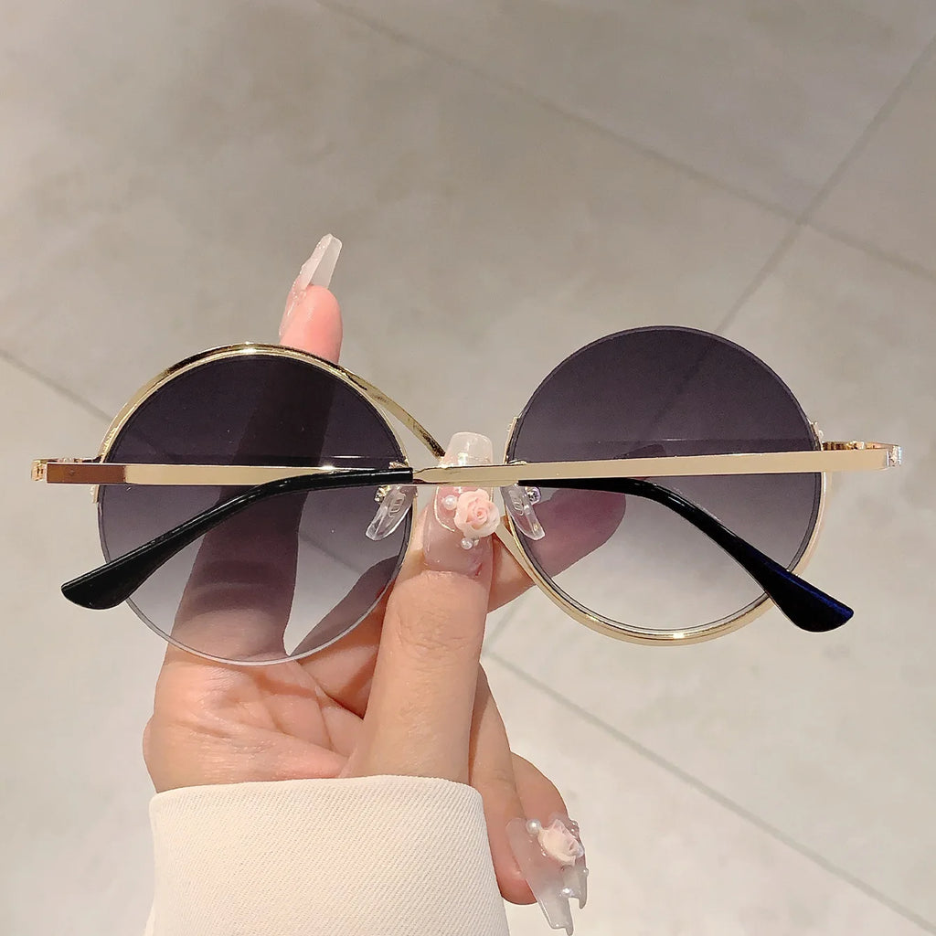 Oversized Sunglasses Anti-Slip Retro Sun Glasses Uv400 Eyewear Half-Frame Round Frame Sunglasses For Driving Fashionable Outfits