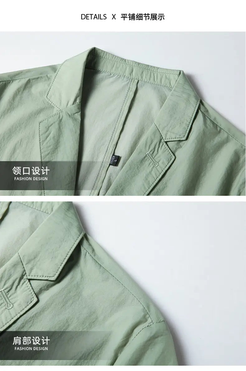 Hellgrüne Herren-Freizeit-Polyester-Blazer-Anzugjacke mit strukturiertem Kragen- und Schulterdesign