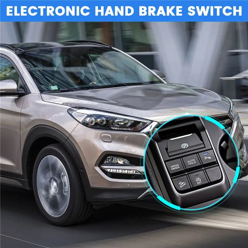 Black electronic hand brake switch for Tucson 2016 2017 featuring labeled buttons for drive mode, auto hold, and off functions.