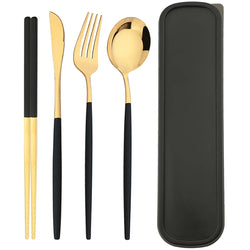 4pcs Black Silver Portable Cutlery Set Stainless Steel Cutlery Set With Storage Box For Home Kitchen Dining Household Tableware
