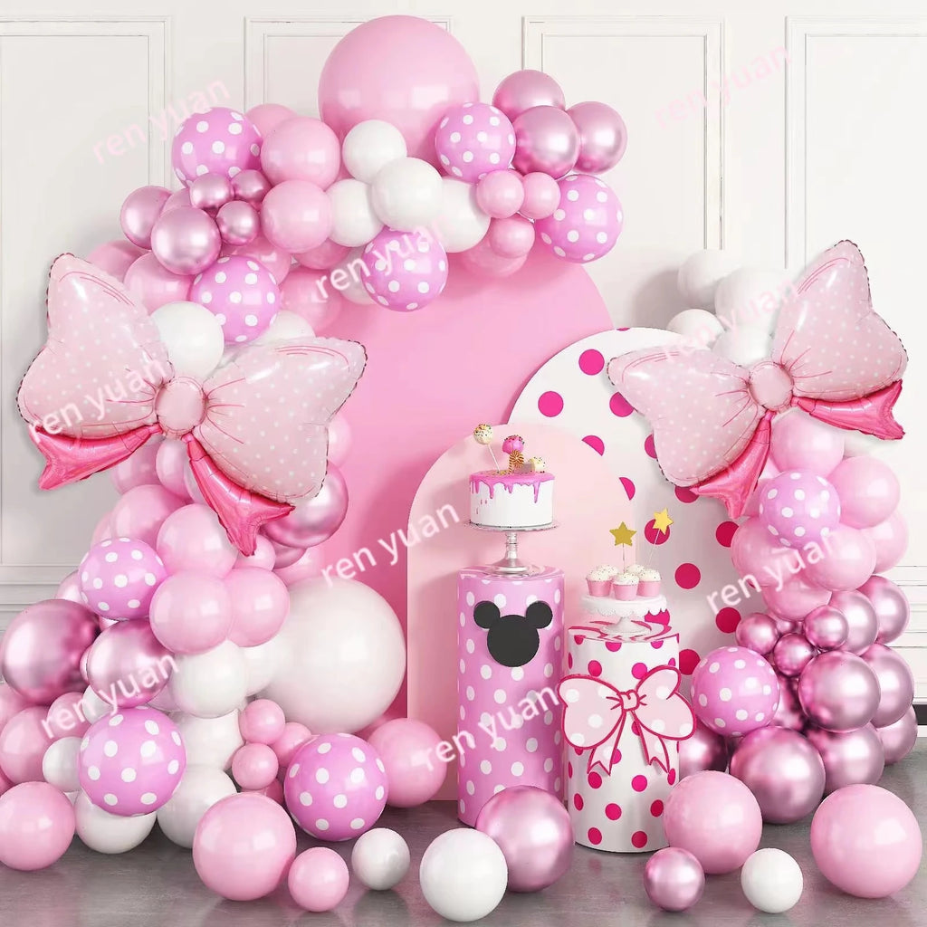 123 Pieces Pink White Bowknot Balloon Wreath Archway Set Girls Princess Birthday Shower Party Wedding Valentine's Day Decoration