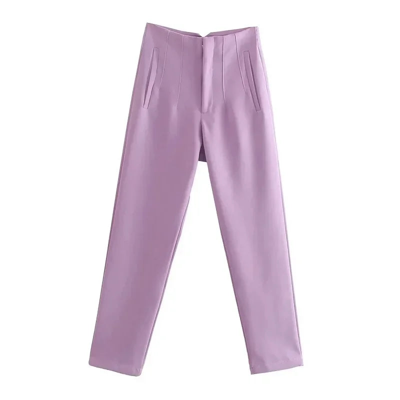 HXAO Office Wear Women'S Formal Pants Pleated High Waist Pants For Women Casual White Cropped Trousers Blackpink Woman Pants