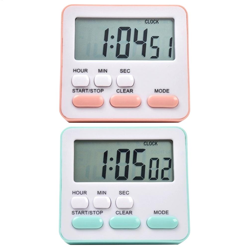 Pastellpink- und Mintgrün-digitalisierte Küchentimer mit weißen Tasten und LCD-Displays für die Verwendung einer geräuschlosen Countdown-Uhr.