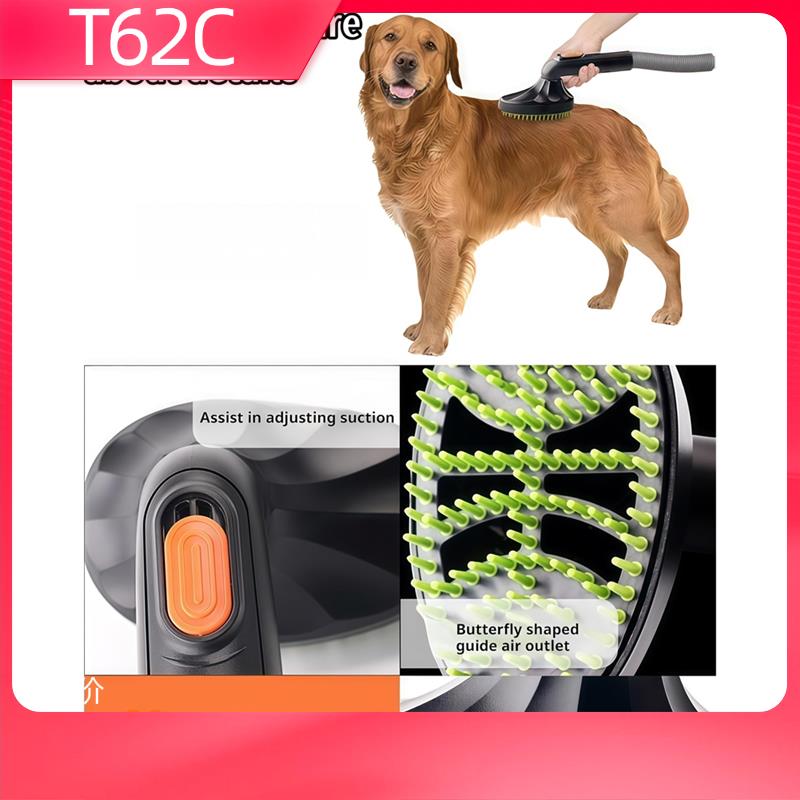 black and lime green pet grooming vacuum attachment and hair brush kit with gray handle featuring butterfly-shaped guide air outlets for effective pet hair removal using a vacuum cleaner