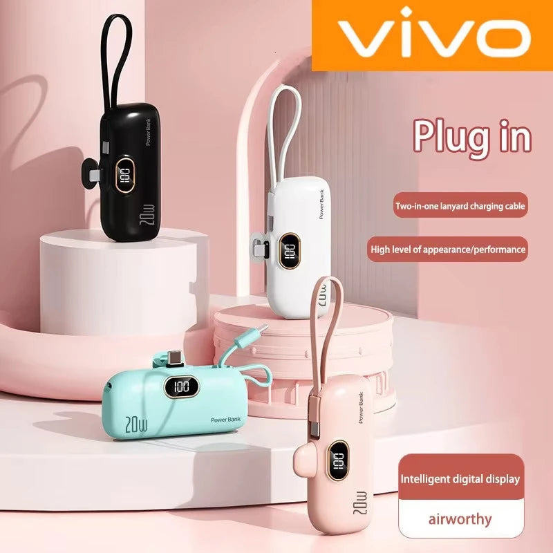 VIVO 30000mAh Mini Portable Power Bank Capsule Mobile Power Supply Emergency External Battery Fast Charger For Type-c iPhone