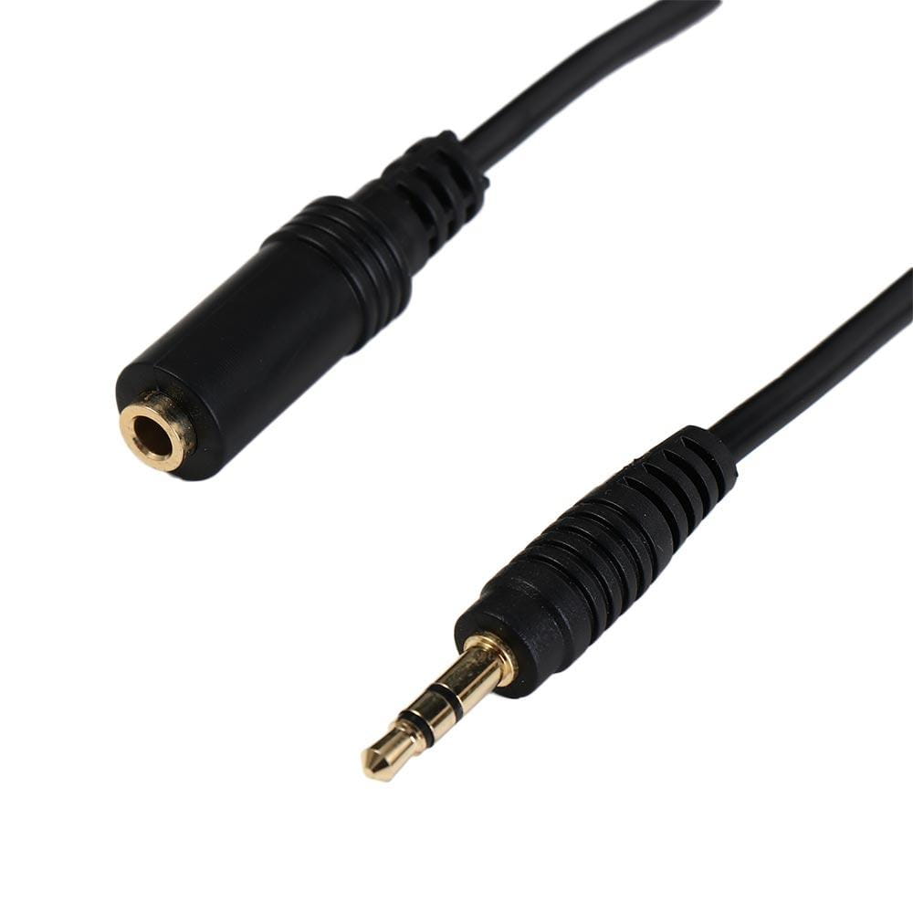 Schwarzes Erdschleifen-Störunterdrücker-3,5-mm-Audiofilterkabel mit vergoldeten männlichen und weiblichen Steckverbindern für eine klare Klangqualität.